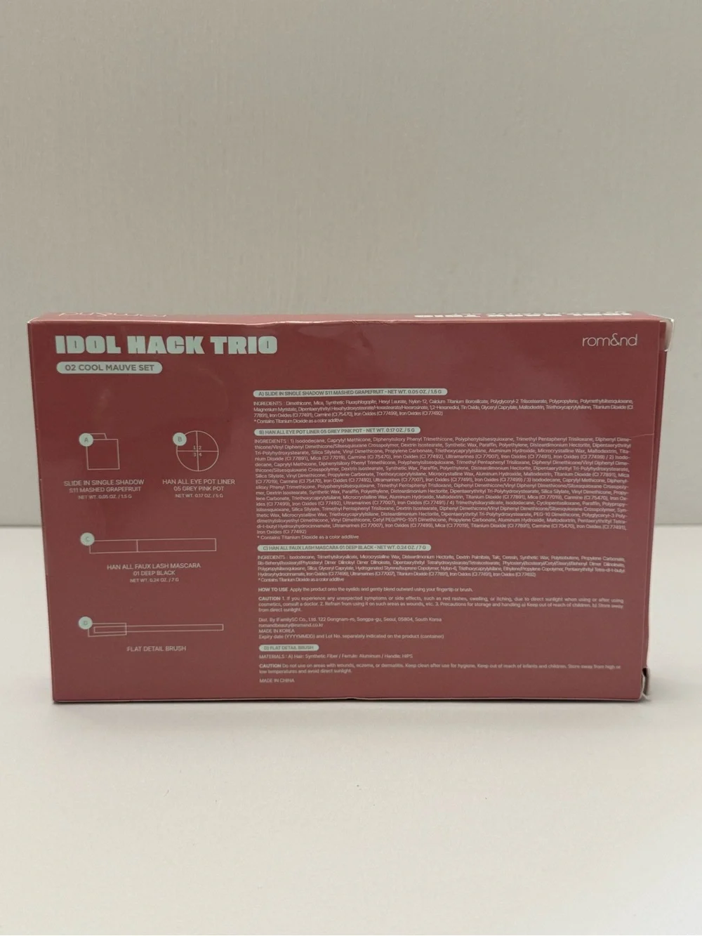 rom&nd Idol Hack Trio EyeMakeup Kit Eyeshadow Mascara Pot Liner,Brush Cool Mauve